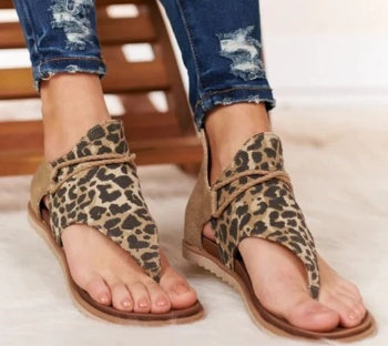 Sandales Plates Croisées Motif Animalier
