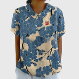 Blouse Fleurie à Col V et Manches Courtes