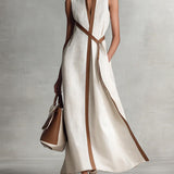 Robe Portefeuille Longue En Lin Bleue Marine Femme