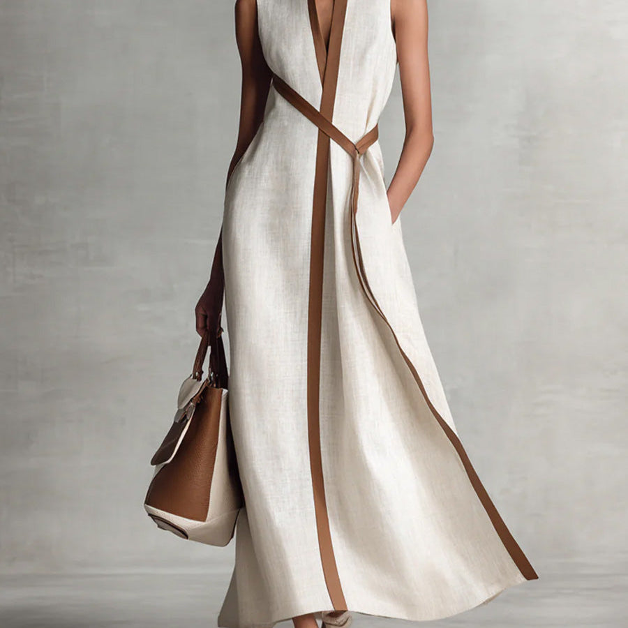 Robe Portefeuille Longue En Lin Bleue Marine Femme