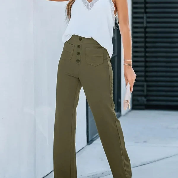 Sophie | Pantalon Taille Haute Extensible pour Femme – Poches Latérales Chic