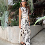 Robe Longue Bohème Broderie Élégante Sans Manches