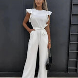 Combinaison Élégante Sans Manches Taille Ceinturée Chic Moderne