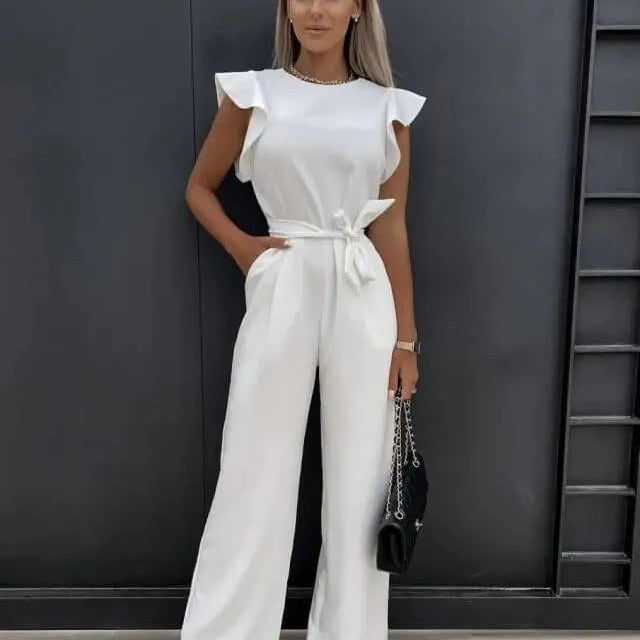 Combinaison Élégante Sans Manches Taille Ceinturée Chic Moderne