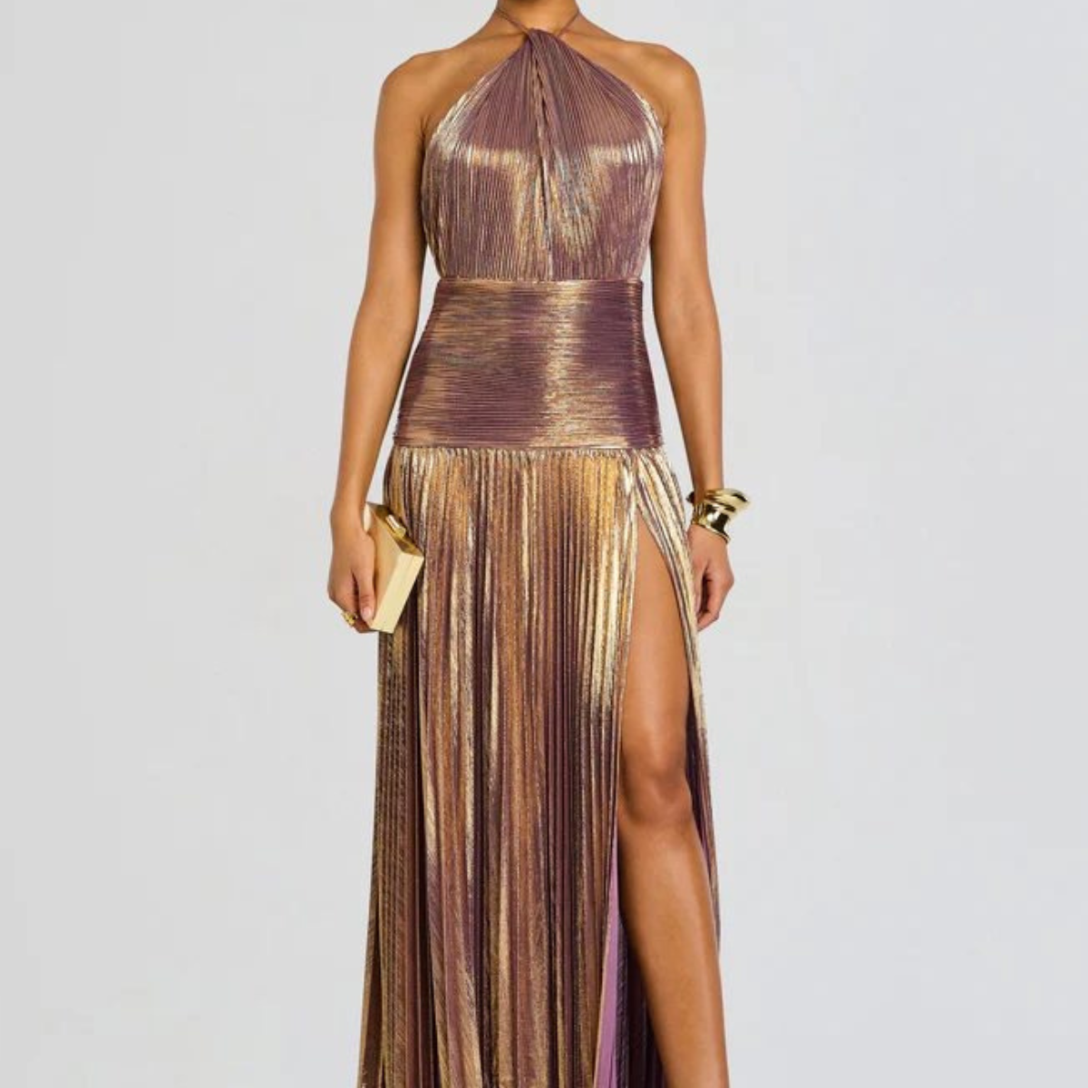 Robe Longue Plissée à Col Halter