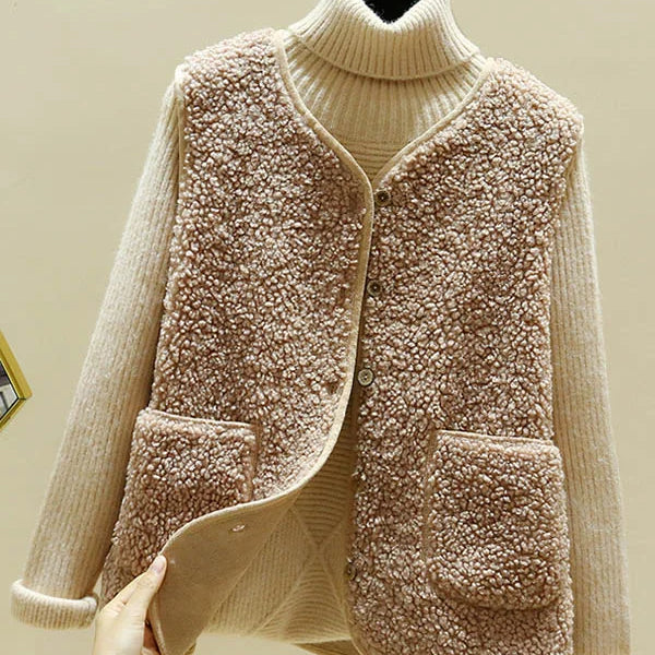 Gilet Femme Sans Manches Doux Boutonné