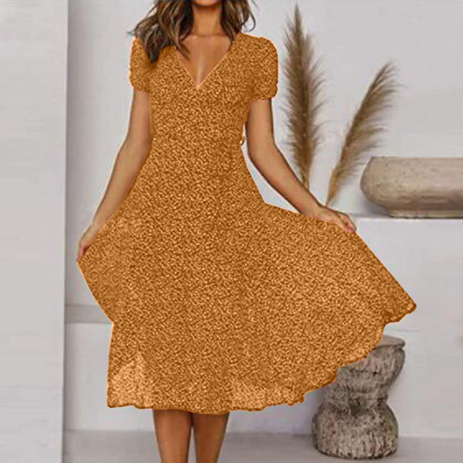Robe Midi Fleurie à Col V