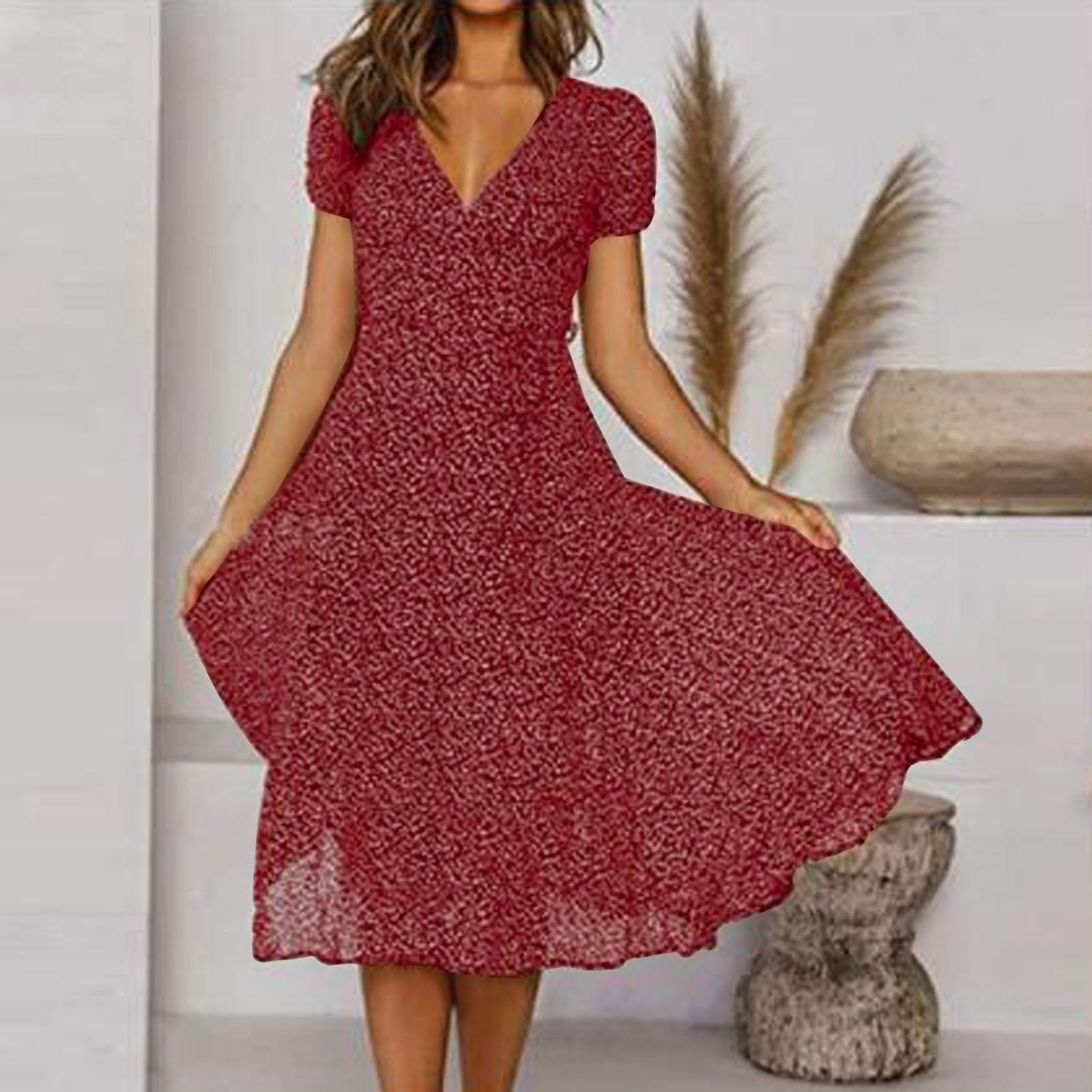 Robe Midi Fleurie à Col V