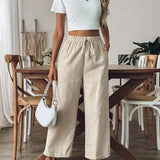 Pantalon Large Rayé à Taille Élastiquée