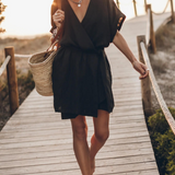 Robe Courte Col V Fluide Taille Cintrée Élégance Légère