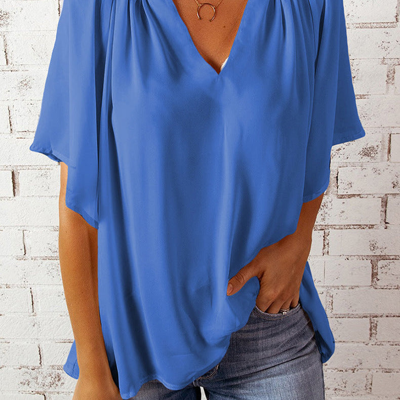 Blouse Ample Col V Manches Fluides Confort Élégant