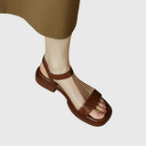 Sandales femme en cuir à talon bloc rembourrées