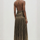 Robe Longue Plissée à Col Halter