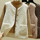 Gilet Femme Sans Manches Doux Boutonné