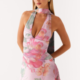 Robe Courte Fleurie Dos Nu Col Halter Élégance