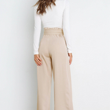 Pantalon Fluide Taille Haute Ceinture Nouée Élégant