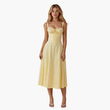 Robe Midi Femme à Bretelles Fines et Col Cœur