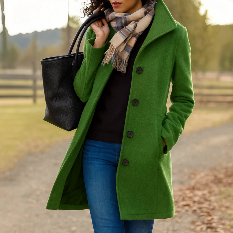 Manteau long en laine à boutonnage devant