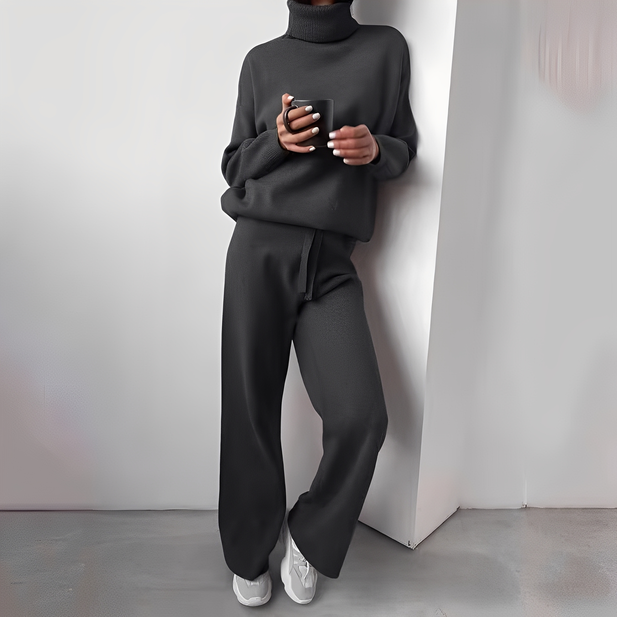 Ensemble Femme Pull Col Roulé et Pantalon Jogging Confort