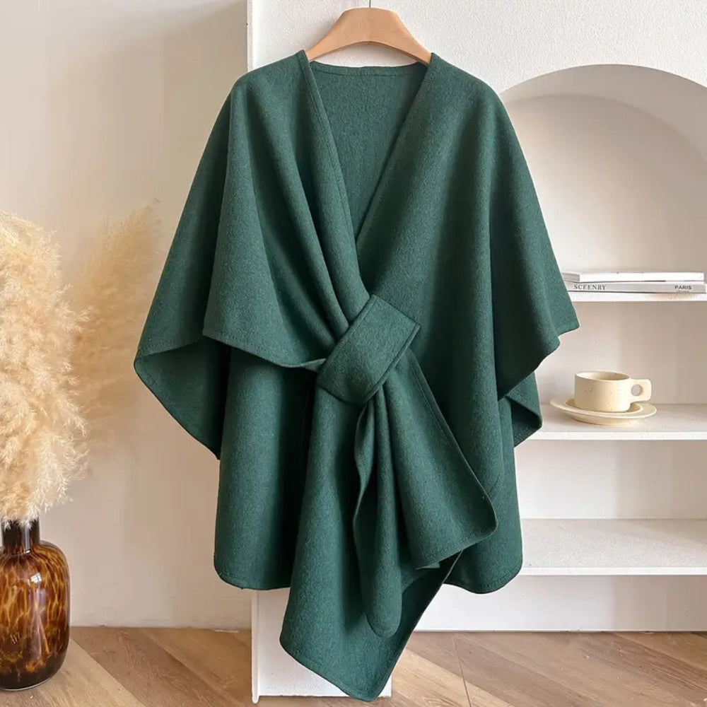 Poncho Femme Élégant Ceinturé Oversize