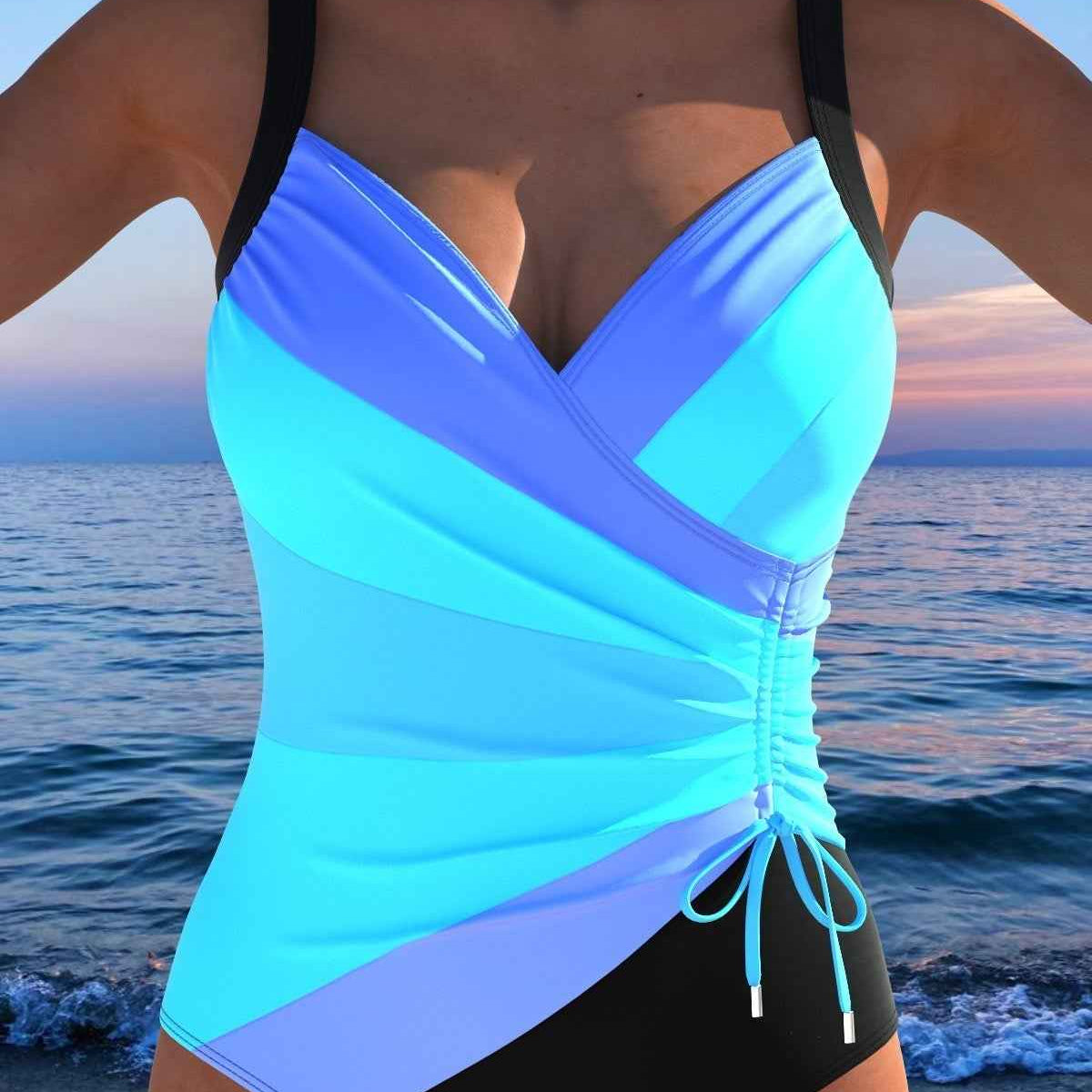 Maillot de Bain Femme Une Pièce à Col V Croisé