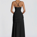 Robe Longue Drapée à Bretelles Fines