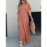 Robe Longue Femme à Col V et Taille Froncée