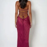 Robe Longue Satinée à Corsage Orné