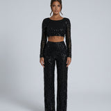 Ensemble femme crop top à sequins et pantalon large