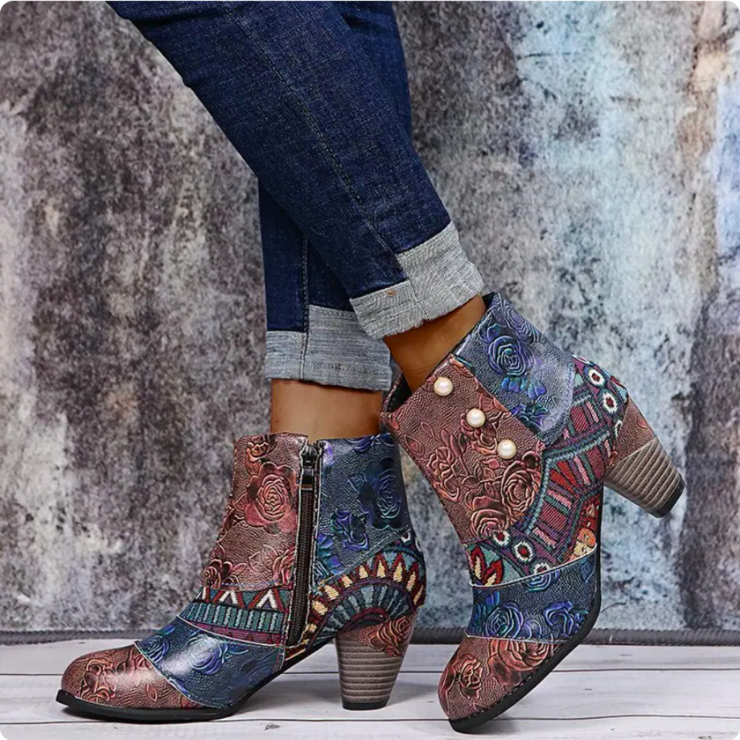 Bottines Patchwork Artistique Talon Confort Style Unique