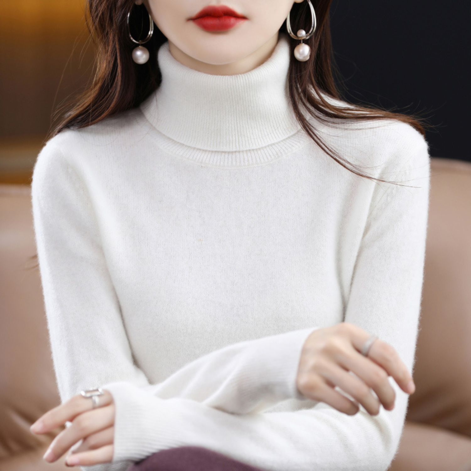 Pull Femme Col Roulé Élégant Ajusté