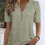 T Shirt Femme Col V Boutonné Imprimé
