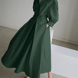 Robe Longue Chemise Ceinturée Manches Longues Élégance Minimaliste