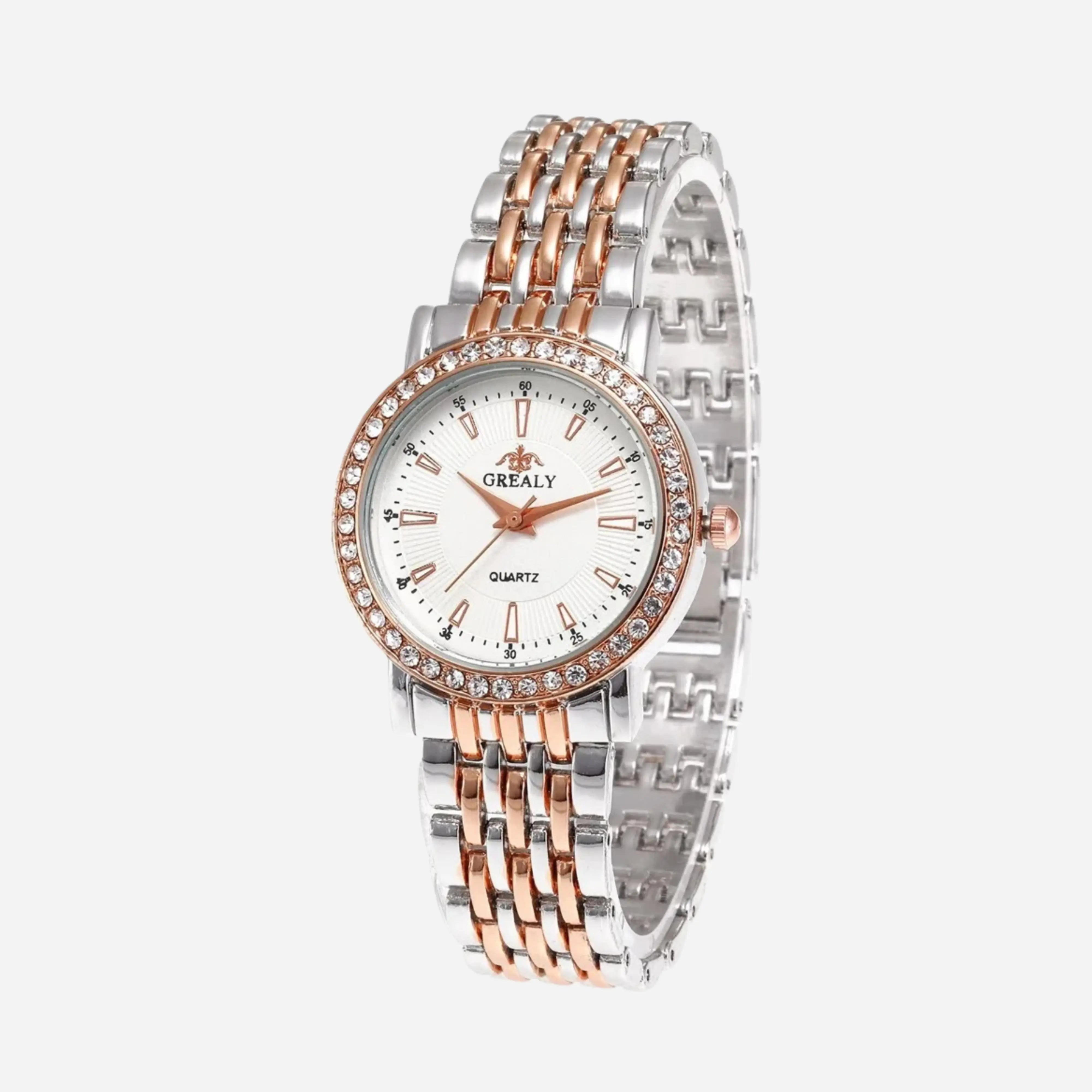 Montre femme à quartz avec bracelet maille métallique