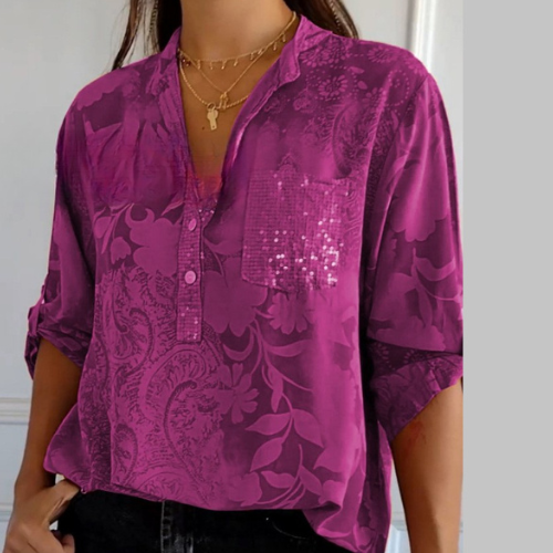 Chemise Satin Fluide Motif Élégant Coupe Décontractée