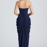 Robe Longue Bustier Drapée à Fente Élégante