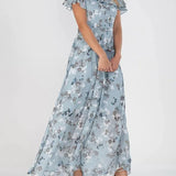 Robe Maxi Florale Volants Manches Courtes Élégance