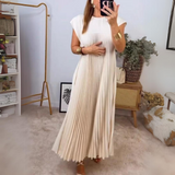 Robe Midi Plissée à Manches Courtes