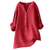 Løs Hør Bluse Med Knapper Casual Komfort Stil