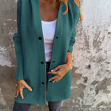 Manteau Mi Long Décontracté Boutonné Capuche Confort