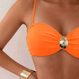 Bikini Femme Bandeau avec Taille Haute Drapée