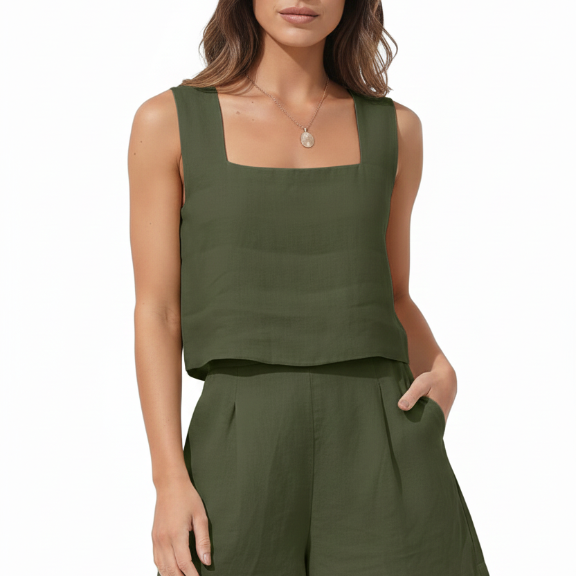 Ensemble deux pièces femme en lin, top et short
