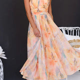 Robe Longue Femme Plissée à Imprimé Aquarelle