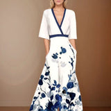 Robe Longue Femme Fleurie à Col V Croisé