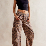 Pantalon Léopard Ample Taille Haute Tendance