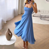 Robe midi femme à encolure carrée et jupe ample