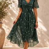 Robe Midi Croisée Fluide Taille Marquée Élégance Féminine