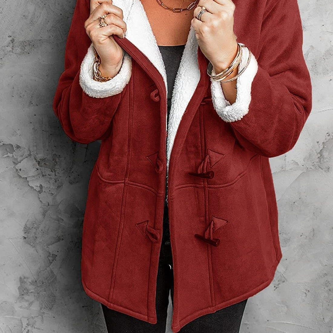 Manteau Polaire Capuche Boutonné Chaud Confort Hiver