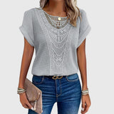 Blouse en Maille Ajourée à Manches Courtes