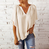 Blouse Ample Col V Manches Fluides Confort Élégant